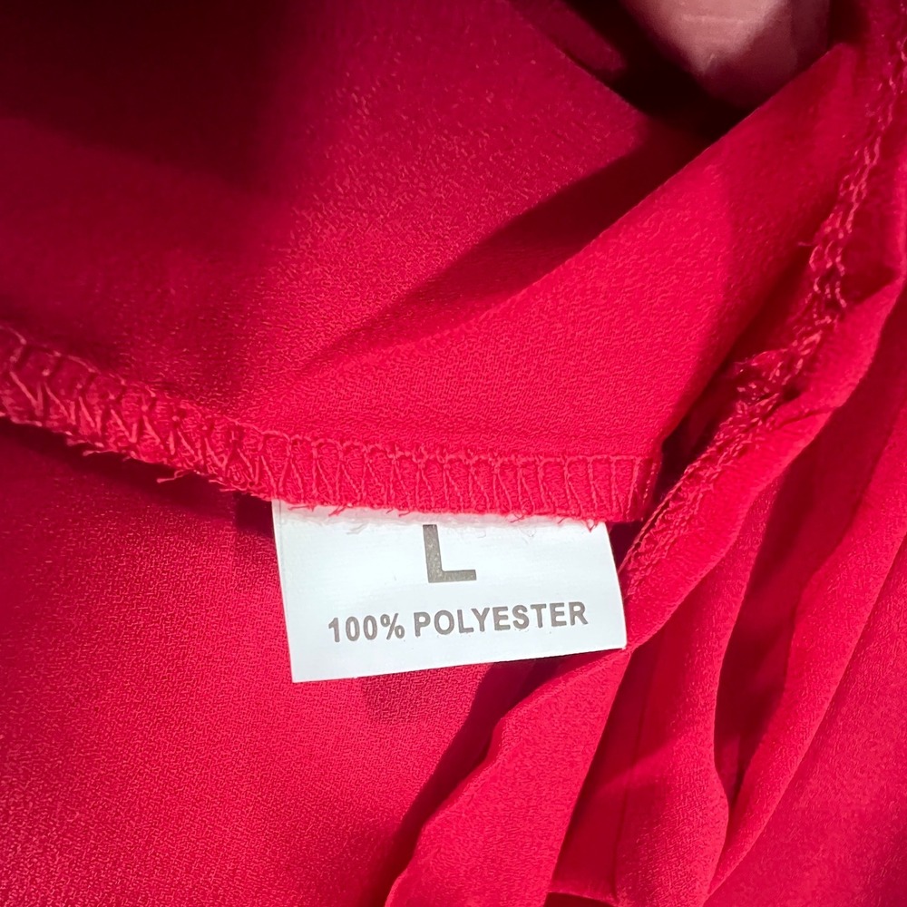 Womens Red Romantic Whimsical Flowy Date Night Cold Shoulder Keyhole Blouse L - Picture 8 of 8